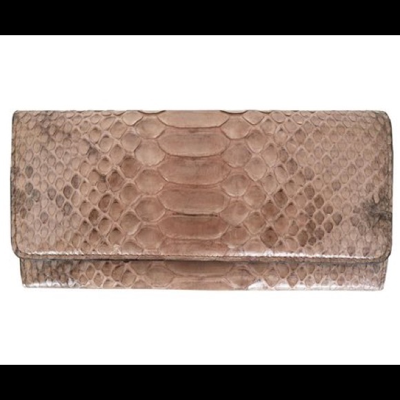 Malini Murjani Python Leather Black Beige Foldover Continental Wallet - Picture 9 of 17